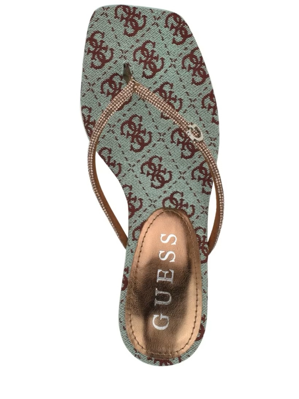 GUESS Mint Green Monogram Flip Flop with Brown Metallic Straps